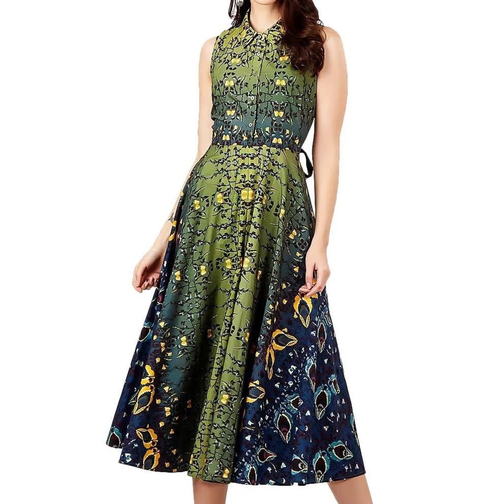 RITU KUMAR Olive & Navy Printed Shirt Designer Dress Size 10 M FINAL PRICE